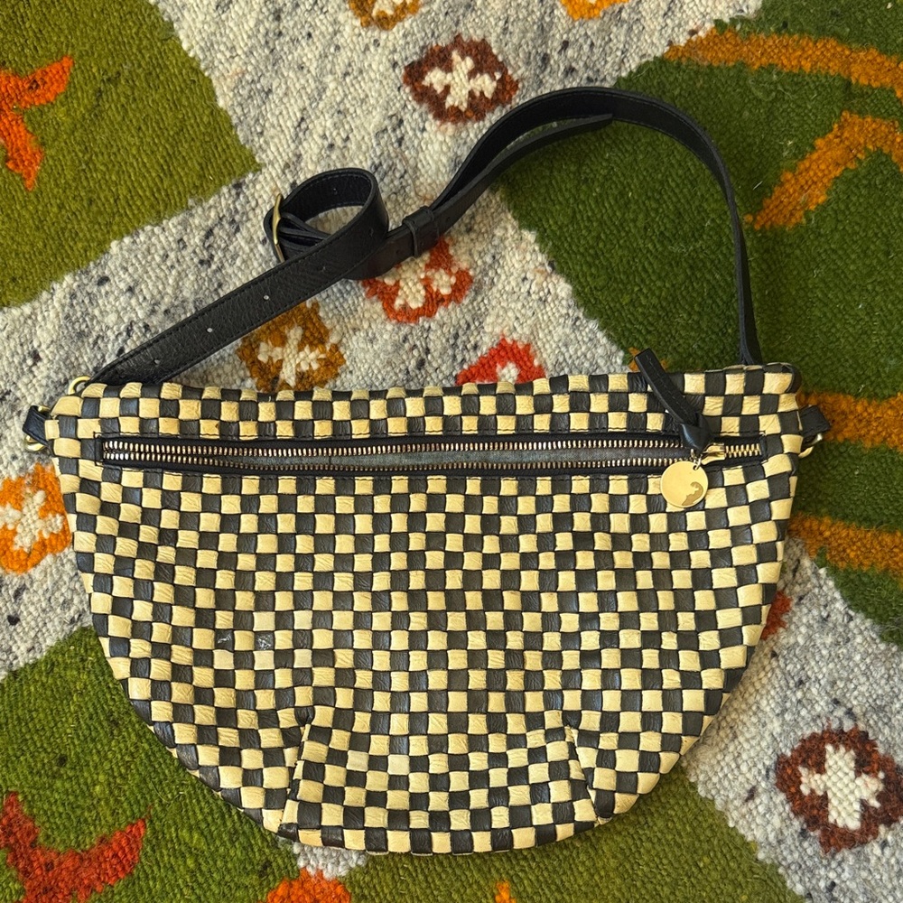 Clare V. Fanny Pack black and cream woven checker